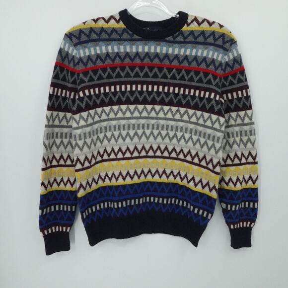 Gap Sweater Men Small Multicolor Zig Zag Lambswool Blend Crewneck Classic - Picture 1 of 11